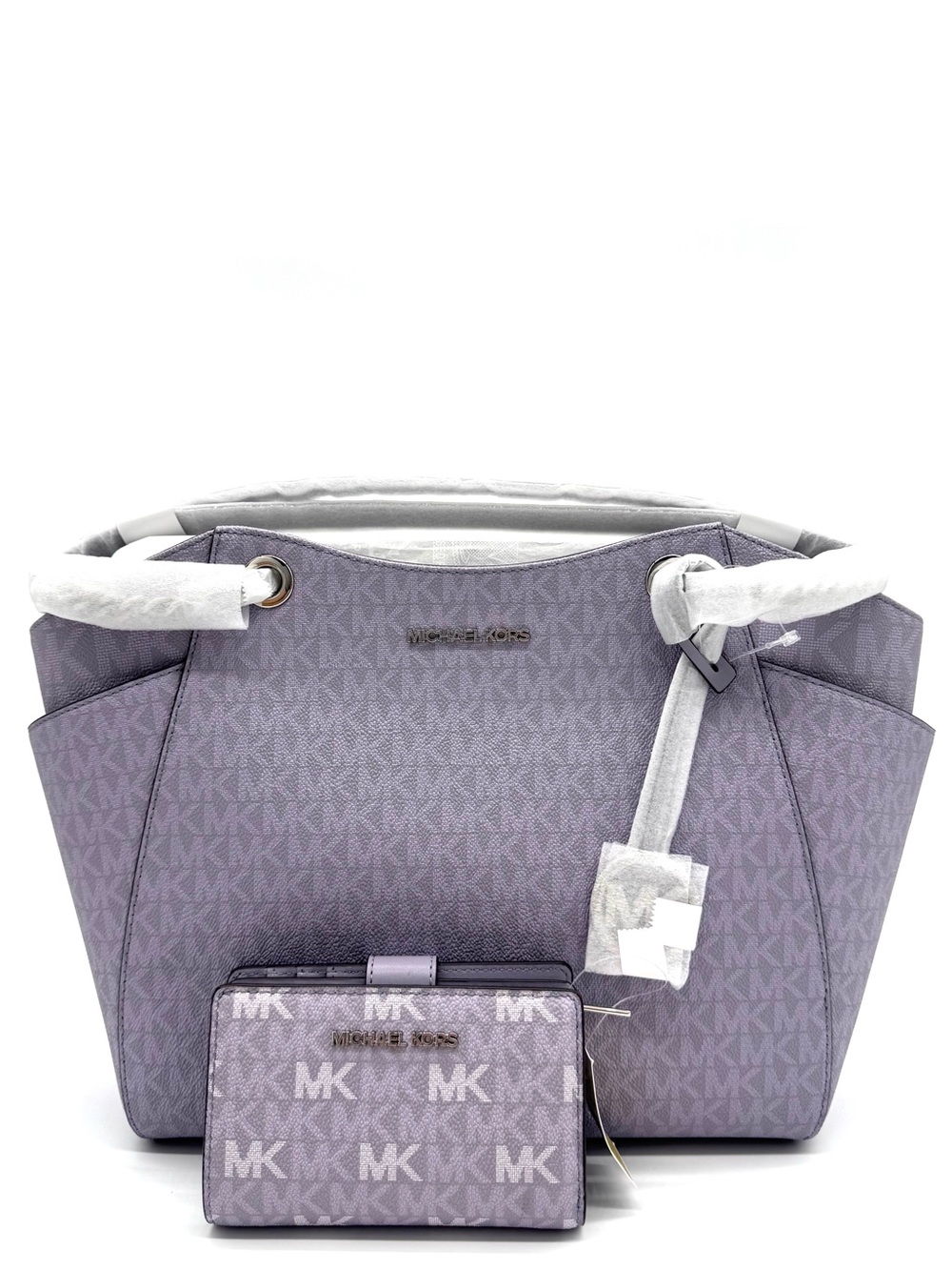 Michael Kors Large Signature Logo Shoulder Bag w Matching Bifold Wallet - Lilac